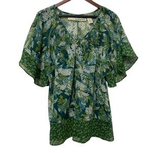 DKNY Jeans Fairy Whimsical Bell Sleeve Flowy Top Womens Medium Botanical Green